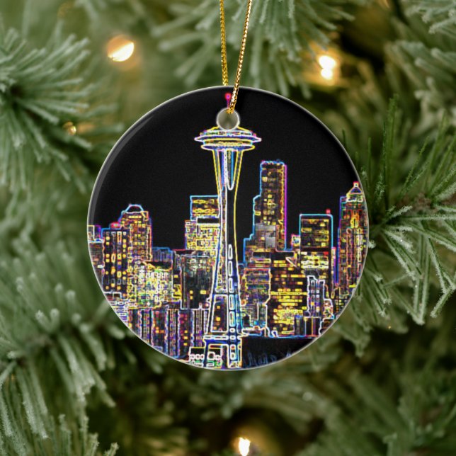 Mörken är Natten - Luminous Seattle Skyline Julgransprydnad Keramik (Träd)