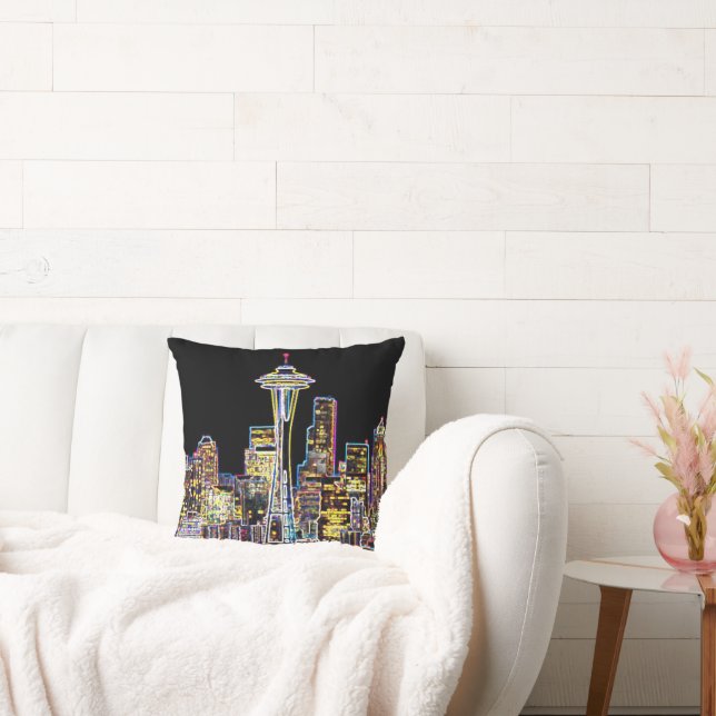 Mörken är Natten - Luminous Seattle Skyline Kudde (Soffa)