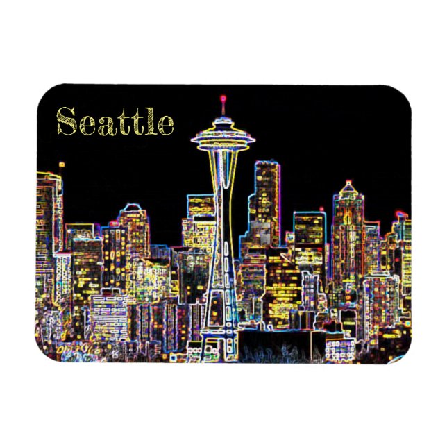 Mörken är Natten - Luminous Seattle Skyline Magnet (Horisontell)