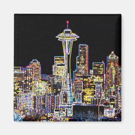 Mörken är Natten - Luminous Seattle Skyline Magnet