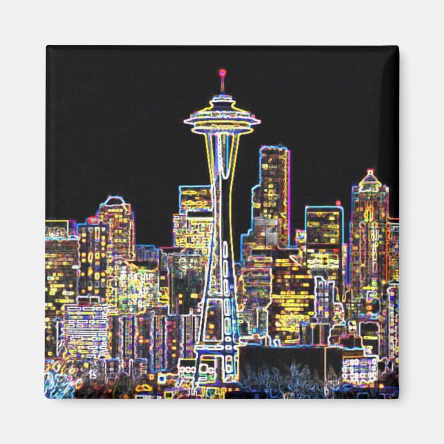 Mörken är Natten - Luminous Seattle Skyline Magnet (Framsidan)