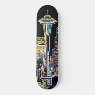 Mörken är Natten - Luminous Seattle Skyline Mini Skateboard Bräda 18,5 Cm