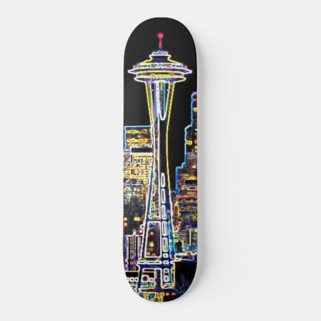 Mörken är Natten - Luminous Seattle Skyline Mini Skateboard Bräda 18,5 Cm (Framsida)