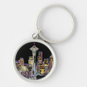 Mörken är Natten - Luminous Seattle Skyline Rund Silverfärgad Nyckelring