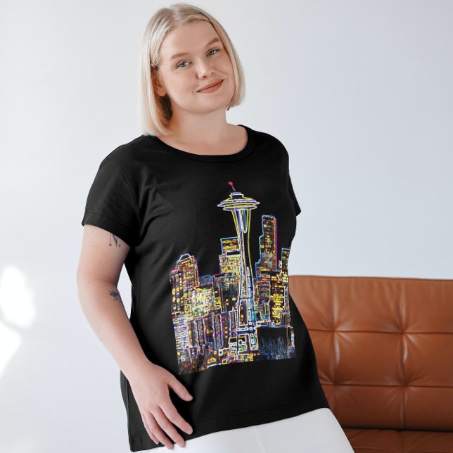 Mörken är Natten - Luminous Seattle Skyline T Shirt (Skapare uppladdad)