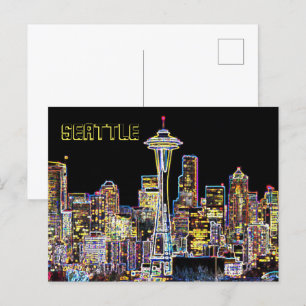 Mörken är Natten - Luminous Seattle Skyline Vykort