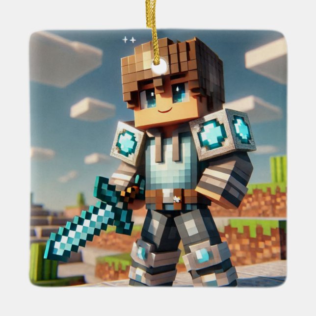 Mörken Blockstyle Dragon Diamond Sword Julgransprydnad Keramik (Framsida)