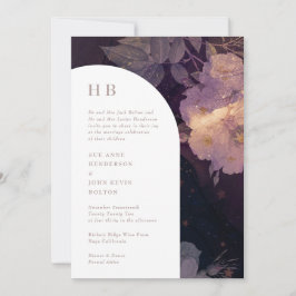 Mörken Boho Blommigt Arch i Modern Luxury Monogram Inbjudningar