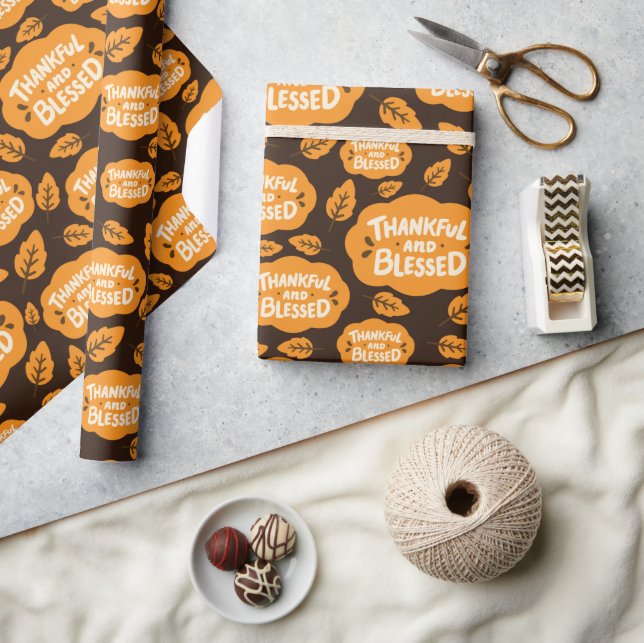 Mörken Brunt Orange för Löv av tacksam och välsign Presentpapper (Hantverk)