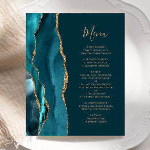 Mörken Budget Teal Guld Agate Bröllop Menu
