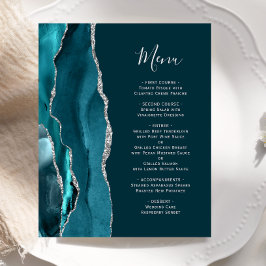 Mörken Budget Teal Silver Agate Bröllop Menu