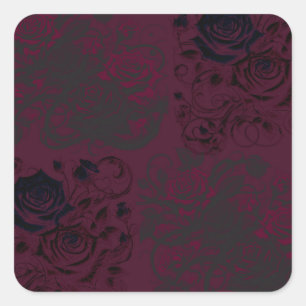 Mörken Burgundy & Black Garden Gothic Glam Bröllop Fyrkantigt Klistermärke