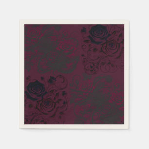 Mörken Burgundy & Black Garden Gothic Glam Bröllop Pappersservett