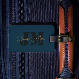 mörken denim blue monogram för elegant bagagebricka