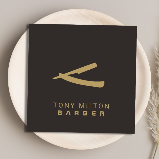 Mörken Faux Guld Razor Barber Elegant Faux Fyrkantigt Visitkort (Skapare uppladdad)