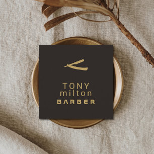 Mörken Faux Guld Razor Barber Elegant Faux Fyrkantigt Visitkort