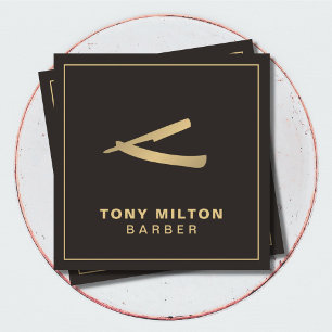 Mörken Faux Guld Razor Barber, minimalistisk Eleg Fyrkantigt Visitkort