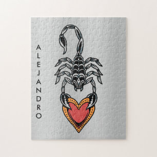 Mörken för Scorpion Zodiac Sign Heart Kärlek Grått Pussel