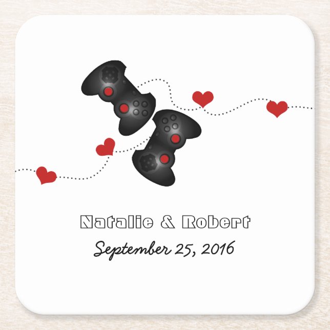 Mörken Geeky Gamers Bröllop Papper Underlägg Kvadrat (Framsidan)
