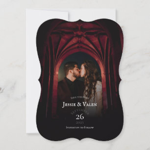 Mörken Gothic Arch Elegant bröllop Spara datum Inbjudningar