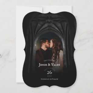 Mörken Gothic Arch Elegant bröllop Spara datum Inbjudningar