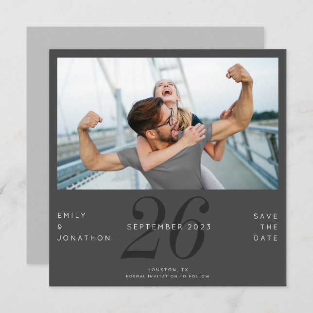 Mörken Modern Number Date Photo Grått Spara datum Spara Datumet (Fram/baksida)