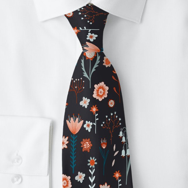 Mörken Scandinavian Summer Flowers Slips (Scandinavian floral dark neck tie)