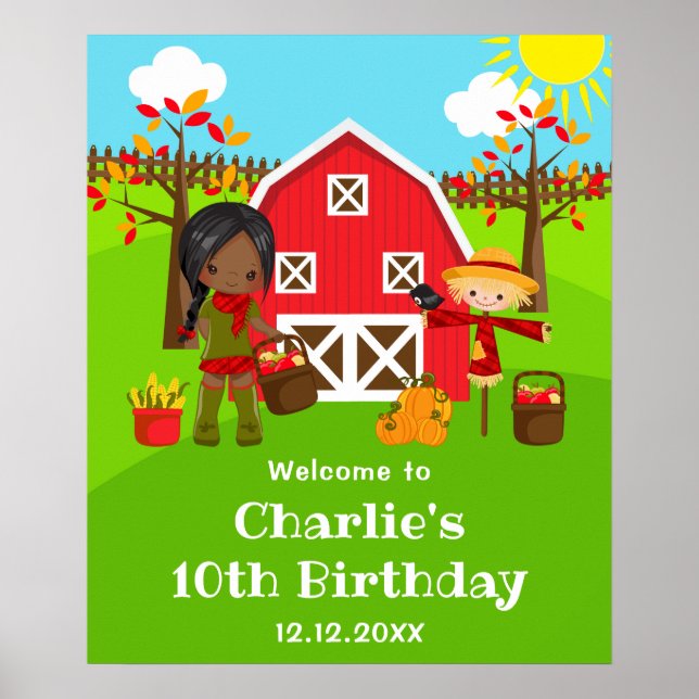 Mörken Skin Girl Välkomna till hösten Barnyard Bir Poster (Framsidan)