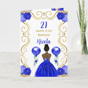 Mörken Skin Princess Blue Grattis på födelsedagen Kort