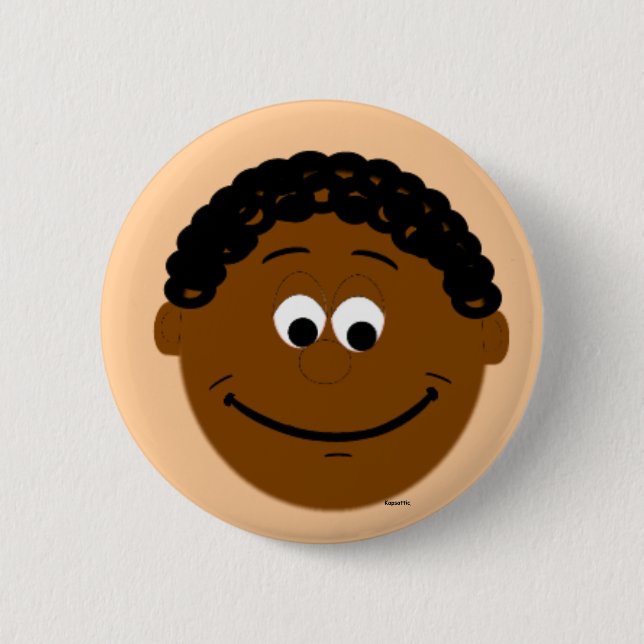 Mörken Smiles Button Badge Ethnic Boy Ansikte Knapp (Framsida)