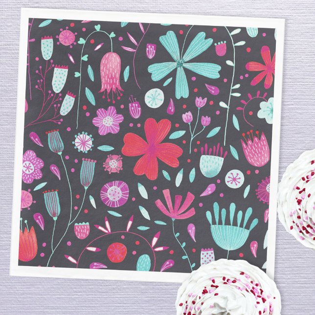 Mörken Vattenskärg för undre skuggor Pappersservett (Modern dark floral watercolor paper napkins)
