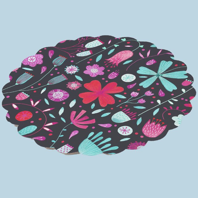 Mörken Vattenskärg för undre skuggor Underlägg Papper (Dark modern floral watercolor paper coaster)