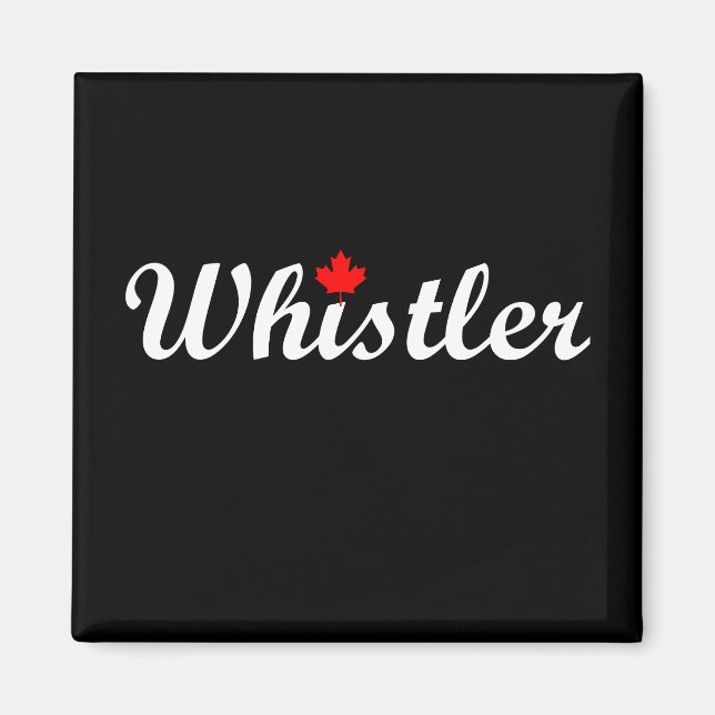 Mörken Whistler Canada Script Text Maple Löv Magnet (Framsidan)