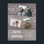 Mörken Wood Photo Monogram från familjen Julfaux Vykort<br><div class="desc">Skicka en God jul och en samling med dina foton med det här söta jullträsfoto och Monogram-vykortet.</div>