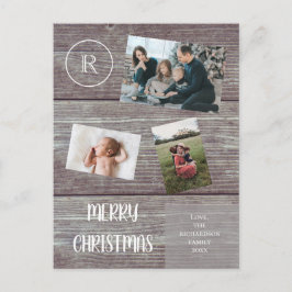 Mörken Wood Photo Monogram från familjen Julfaux Vykort