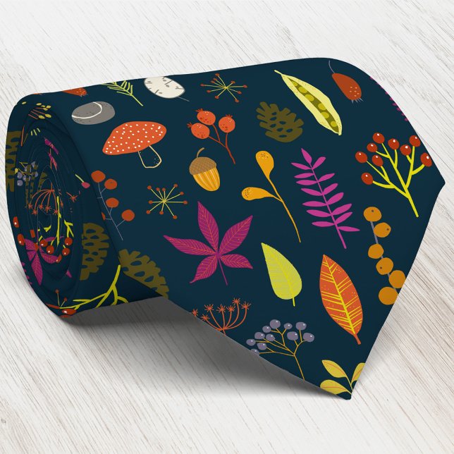 Mörken Woodland Forest Nature Mönster Slips (Autumn nature woodland forest pattern dark neck tie)