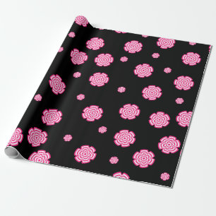 Mörkens bakgrundsljusa stiliserade rosa blommor. a presentpapper