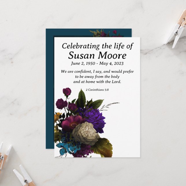 Mörkens Blommigt Funeral Inbjudningar (Fram/Back In Situ)