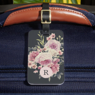 Mörkens Blommigt på svart Monogram Bagagebricka
