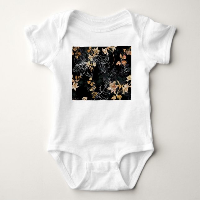 Mörkens Blommigt: Sömlös färgsfärg. T Shirt (Framsida)