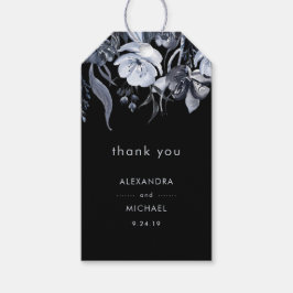Mörkens Blommigt | Svart vattenfärgsbröllopsförmån Presentetikett