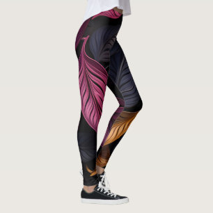mörkens färgad löv på svart mark leggings