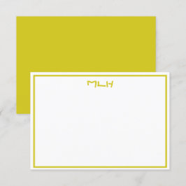 Mörkens Gult och vita monogrammade platta anteckni Inbjudningar