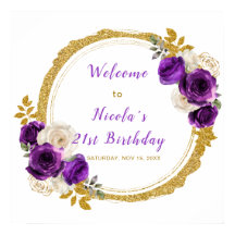 Mörkens Lila och Guld Elegant Blommans Födelsedags