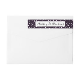 Mörkens lila och vitpolarpricken mönster bröllop etikettband