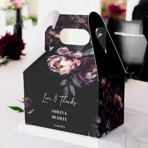 Mörkens moody bröllopsförmån för blommor med burgu presentaskar