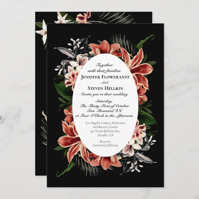 Mörkens Moody bröllopsinbjudan QR-kod Botaniskt Inbjudningar (Fram/baksida)