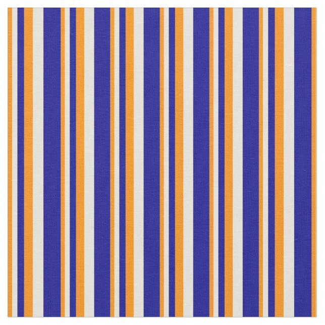Mörkens Orange, Beige och Mörk blått Linjer Tyg (Närbild)