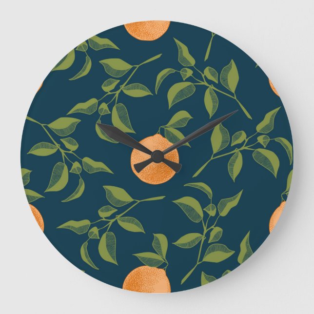 Mörkens Orange Citrus Grenar Stor Klocka (Framsida)