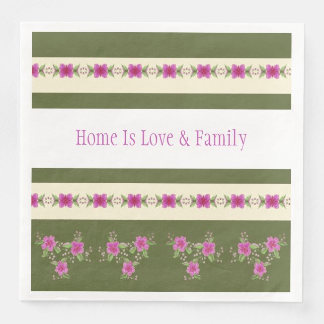 Mörkens Rosa med Oliv grönt Pappersservett (Framsida)
